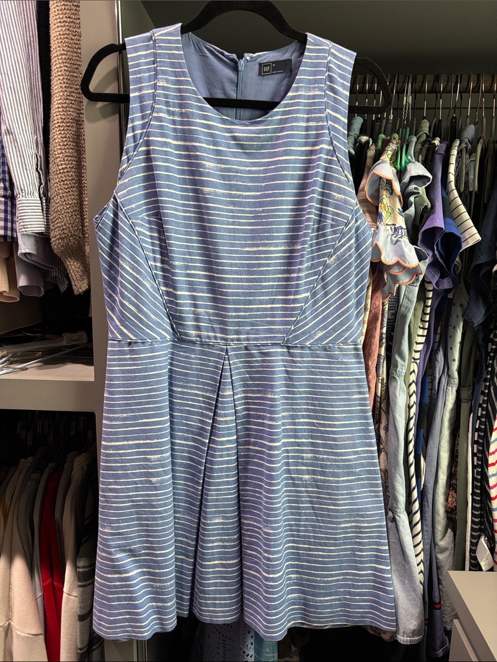 GAP Blue and White Striped Sleeveless Fit-and-Flare Dress